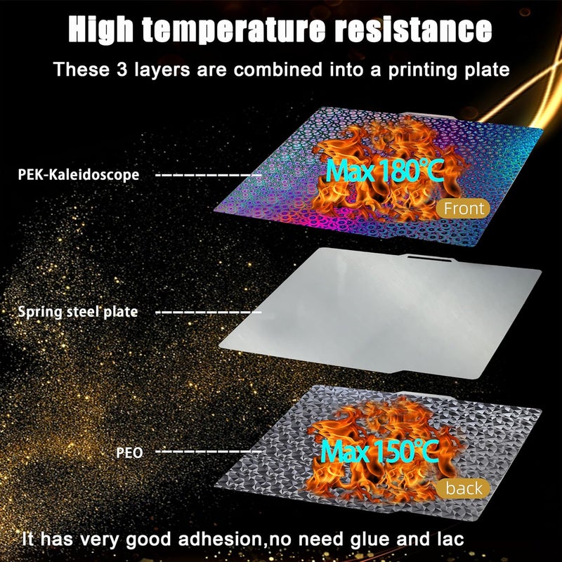GOMENL Double Sided Textured PEO PEK Build Plate for Bambu Lab X1/X1C/X1E/P1P/P1S/A1, Flexible Diamond PEO+Kaleidoscope PEK Spring Steel Plate 257x257mm for Bambu 3D Printers - Image 5